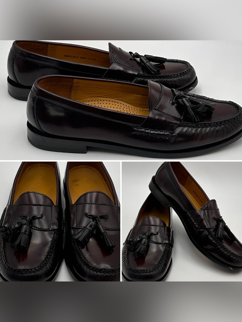 COLE HAAN MENS TASSEL LOAFERS SZ 9.5 OXBLOOD BURGUNDY MOC TOE DRESS SHOES IVY